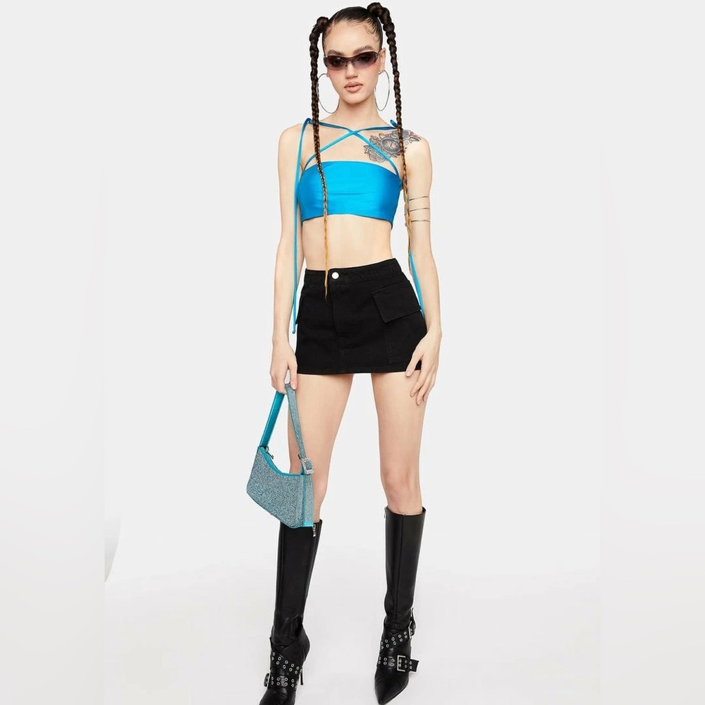 Momokrom Black Cargo Pocket Mini Skirt Denim Skirt - Picture 2 of 4